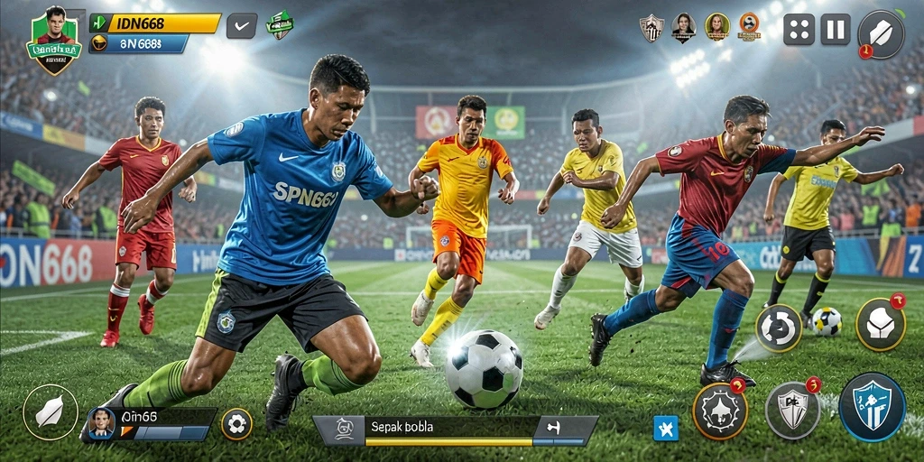 Tampilan gameplay menarik dari IDN668 dengan aksi sepak bola seru.