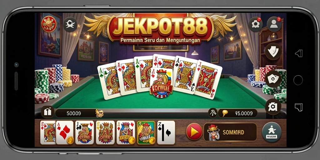 Tampilan gameplay menarik dari JEKPOT88 dengan fitur permainan Domino.