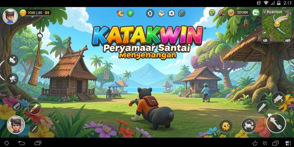 Tampilan gameplay KATAKWIN yang penuh warna dan menarik.