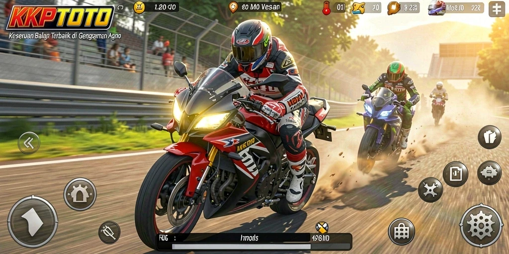 Gameplay KPKTOTO menampilkan balapan motor yang seru dan kompetitif.
