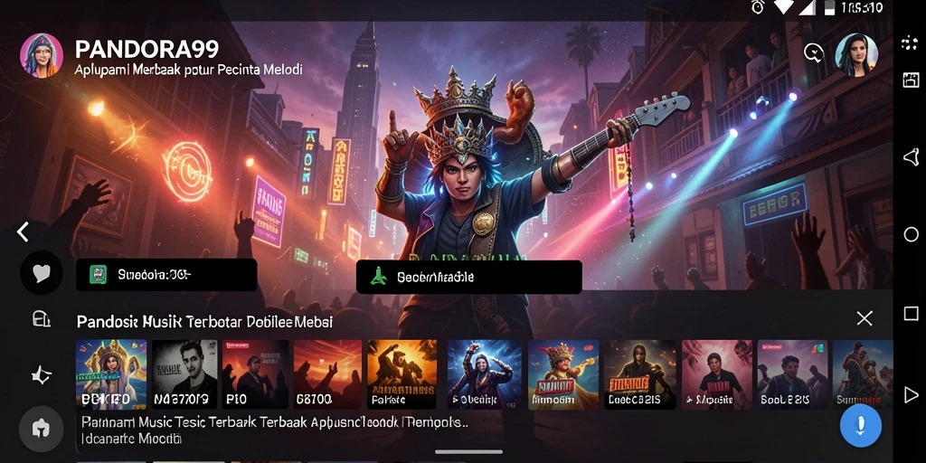 Screenshot PANDORA99 menampilkan fitur dalam aplikasi untuk menikmati musik.